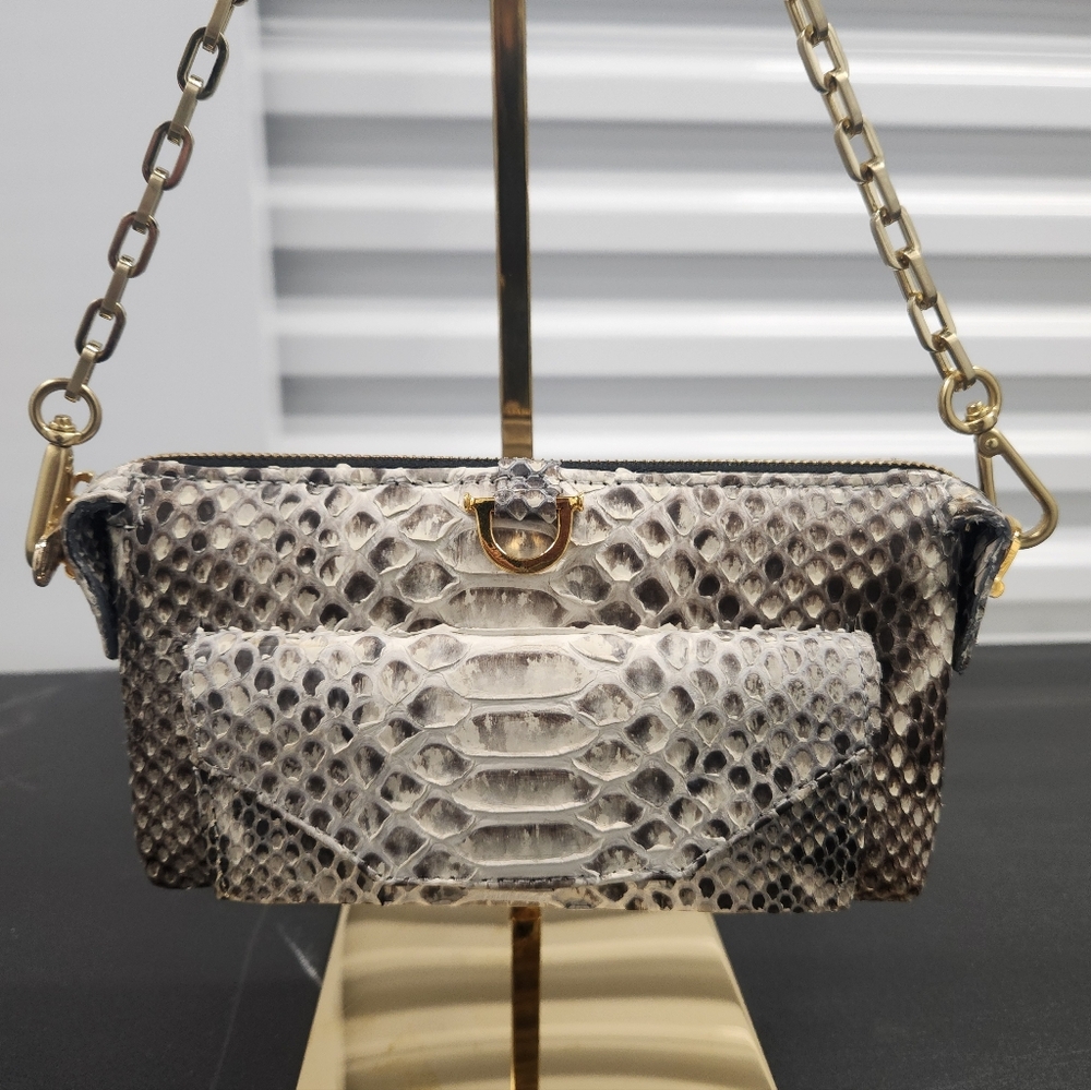 Elegant Python Patterned Clutch Handbag w/ Short … - image 1
